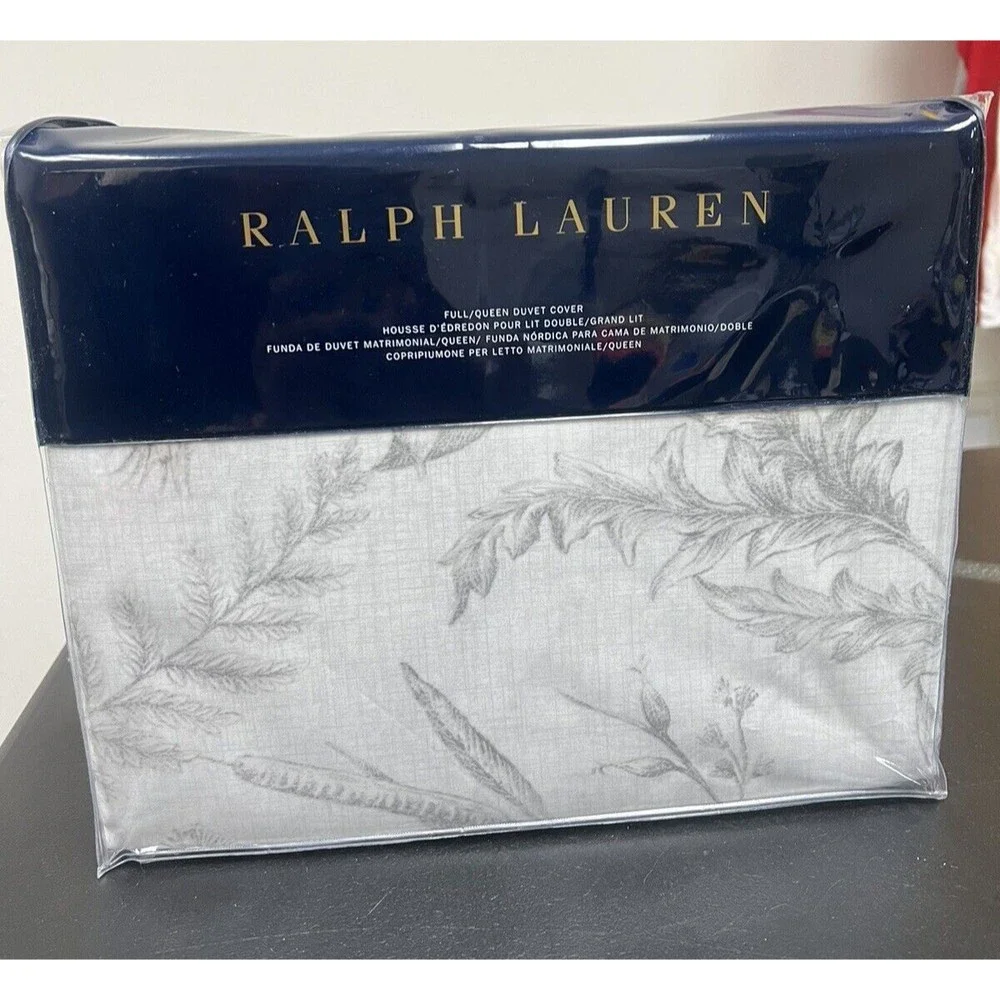 Ralph Lauren Genevieve Full/Queen Duvet Cover Grey 100% Cotton NEW